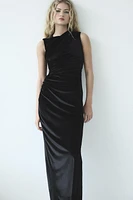 DRAPED VELVET MIDI DRESS