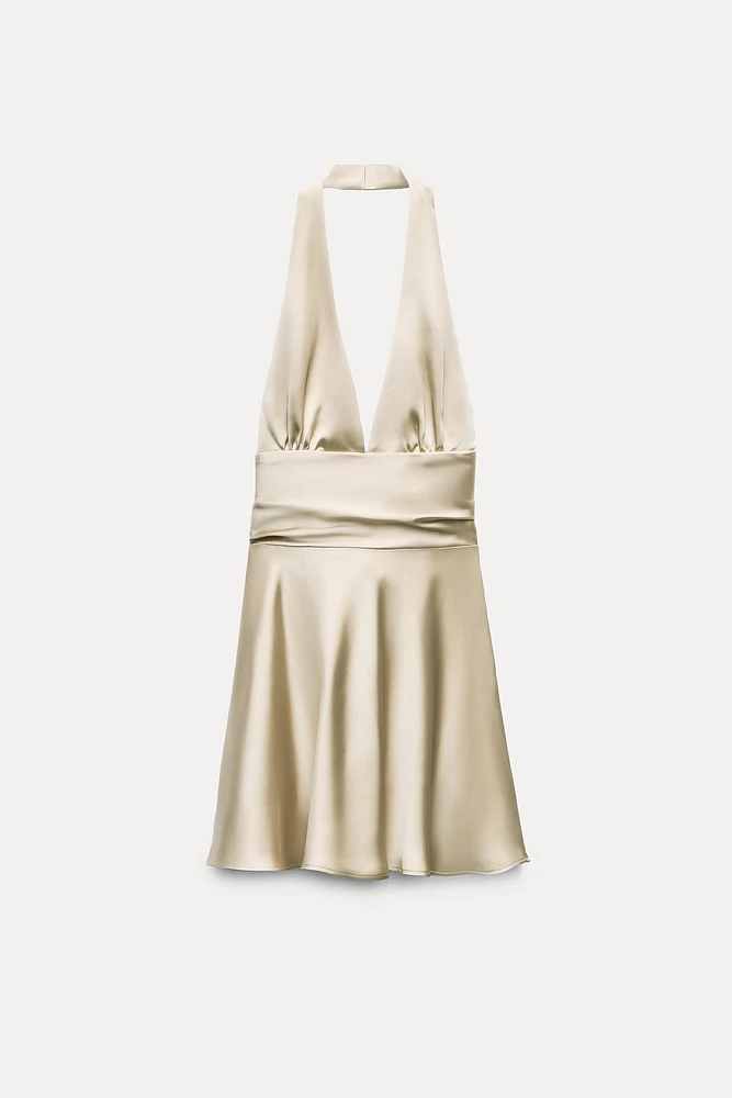 SATIN EFFECT HALTER DRESS