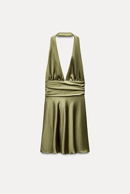 SATIN EFFECT HALTER DRESS