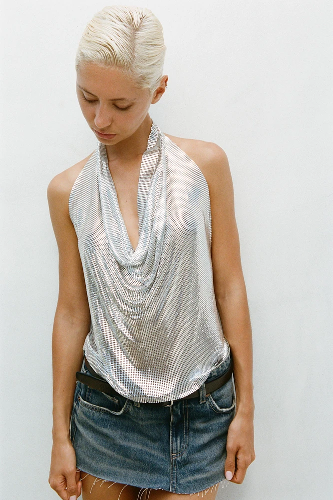 METALLIC HALTER TOP