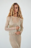 METALLIC THREAD MESH SWEATER TOP