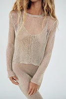 METALLIC THREAD MESH SWEATER TOP