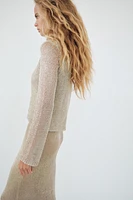 METALLIC THREAD MESH SWEATER TOP