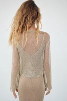 METALLIC THREAD MESH SWEATER TOP