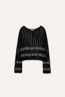 BEADED MESH SWEATER TOP