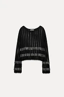 BEADED MESH SWEATER TOP