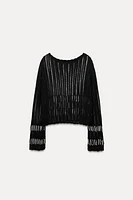 BEADED MESH SWEATER TOP