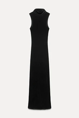 VELVET HALTER NECK DRESS