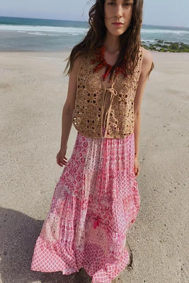 PATCHWORK PRINT LONG SKIRT