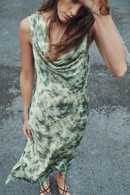 TIE DYE PRINT SATIN EFFECT DRESS