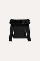 CONTRASTING FAUX FUR TOP