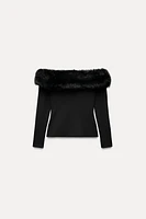 CONTRASTING FAUX FUR TOP