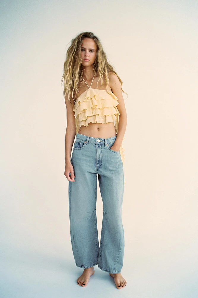 RUFFLED TEXTURED CROP HALTER TOP