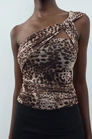 ANIMAL PRINT DRAPED TULLE BODYSUIT