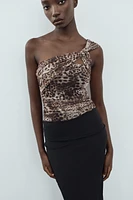 ANIMAL PRINT DRAPED TULLE BODYSUIT