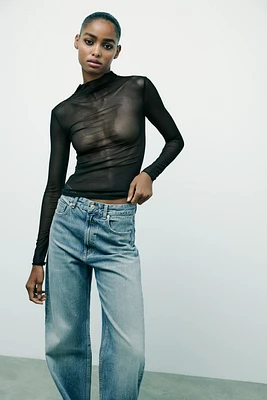 MOCK NECK TULLE TOP