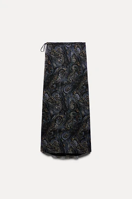 PRINTED TULLE MIDI SKIRT