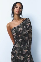 ASYMMETRIC PRINTED TULLE DRESS