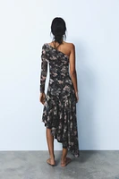 ASYMMETRIC PRINTED TULLE DRESS