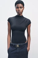 PLEATED MOCK NECK BODYSUIT