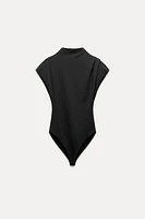 PLEATED MOCK NECK BODYSUIT