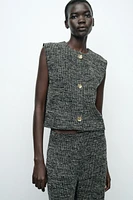 TEXTURED WEAVE VEST TOP WITH BUTTONS