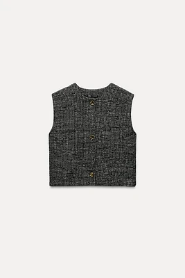 TEXTURED WEAVE VEST TOP WITH BUTTONS