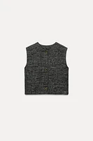 TEXTURED WEAVE VEST TOP WITH BUTTONS