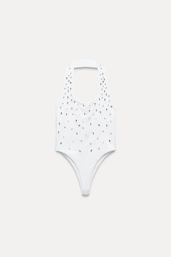 SEAMLESS JEWEL HALTER BODYSUIT