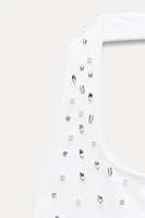 SEAMLESS JEWEL HALTER BODYSUIT