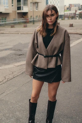 ASYMMETRIC FAUX LEATHER SKORT