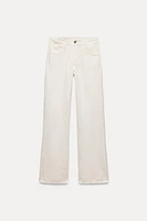 LINEN BLEND WIDE LEG MID-RISE PANTS