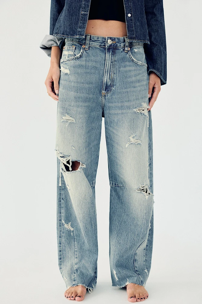 TRF MID WAIST BAGGY RIPPED BALLOON JEANS