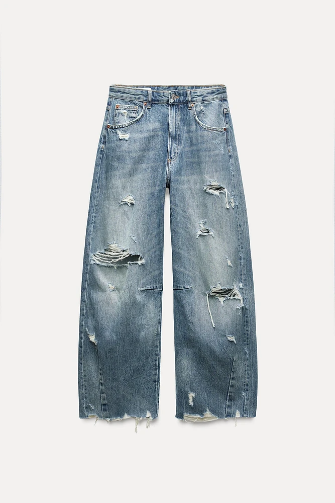 TRF MID WAIST BAGGY RIPPED BALLOON JEANS