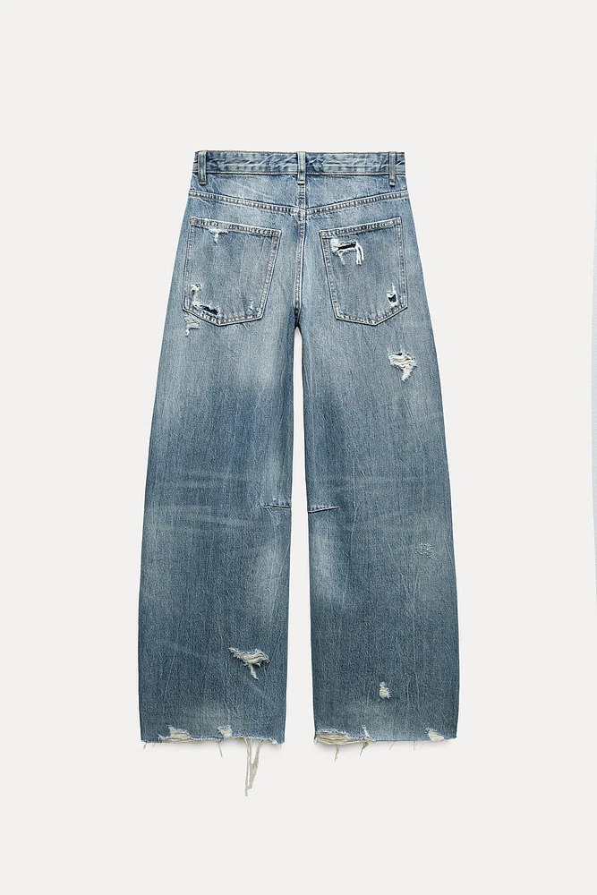 TRF MID WAIST BAGGY RIPPED BALLOON JEANS