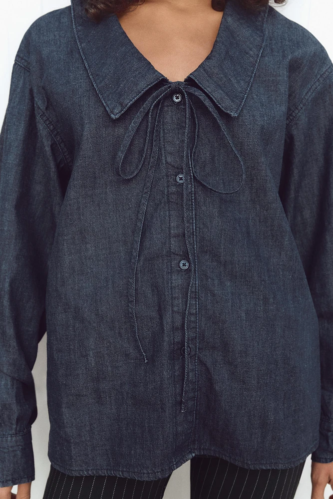 TRF DENIM SHIRT WITH BIB COLLAR