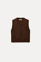 SLEEVELESS PLAIN KNIT SWEATER VEST