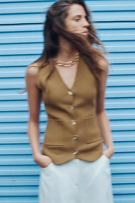 GOLD BUTTON KNITTED VEST TOP