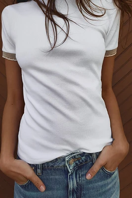 RHINESTONE TRIM T-SHIRT