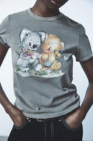 BEAR PRINT WASHED EFFECT T-SHIRT