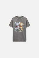 BEAR PRINT WASHED EFFECT T-SHIRT