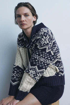 CABLE KNIT JACQUARD CARDIGAN