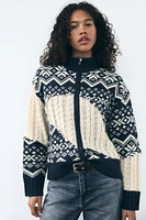 CABLE KNIT JACQUARD CARDIGAN