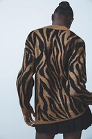 ANIMAL PRINT JACQUARD KNIT CARDIGAN