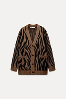 ANIMAL PRINT JACQUARD KNIT CARDIGAN