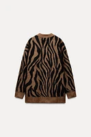 ANIMAL PRINT JACQUARD KNIT CARDIGAN