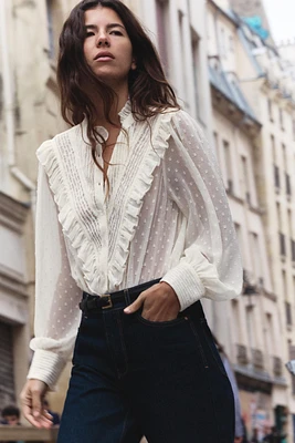 RUFFLED SWISS DOT SHIRT