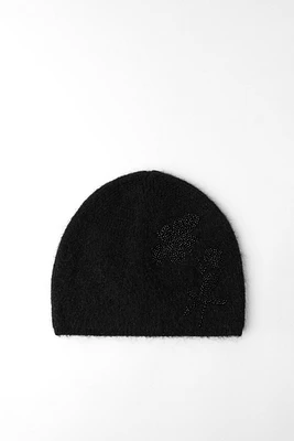 KNIT RHINESTONE BEANIE