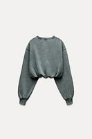 WASHED EFFECT CROP SWEATSHIRT