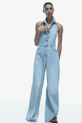 Z1975 HALTER NECK DENIM JUMPSUIT